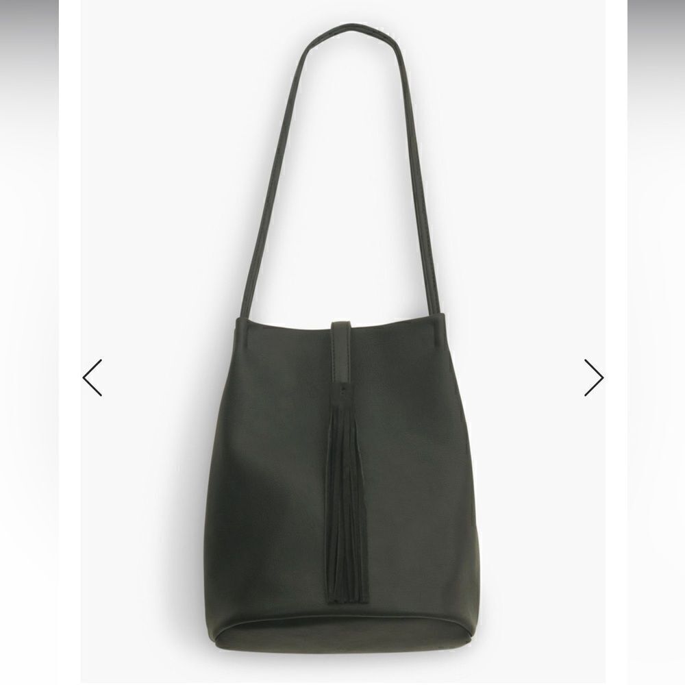 Lucky Brand Black Vegan Leather Tassel Tote Double Handle Bucket Bag